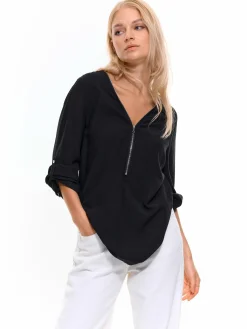 GATE Damska bluzka z wiskozy zapinana na suwak| Koszulki I Topy·Bluzki