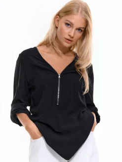 GATE Damska bluzka z wiskozy zapinana na suwak| Koszulki I Topy·Bluzki