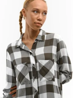 GATE Damska długa koszula w kratkę|Damskie Koszulki I Topy·Koszule Damskie