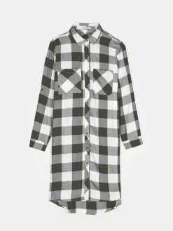 GATE Damska długa koszula w kratkę|Damskie Koszulki I Topy·Koszule Damskie