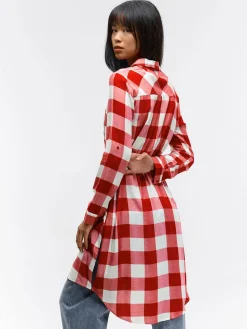 GATE Damska długa koszula w kratkę|Damskie Koszulki I Topy·Koszule Damskie