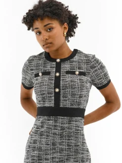 GATE Damska sukienka boucle zapinana na ozdobne guziki| Kategorie·Sukienki