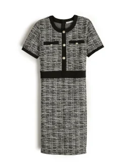 GATE Damska sukienka boucle zapinana na ozdobne guziki| Kategorie·Sukienki