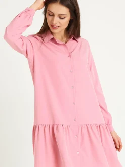 GATE Damska sukienka koszulowa z falbanką i długim rękawem| Kategorie·Sukienki