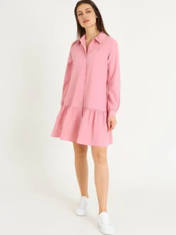 GATE Damska sukienka koszulowa z falbanką i długim rękawem| Kategorie·Sukienki