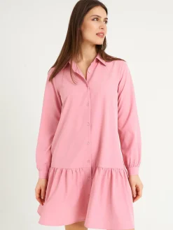 GATE Damska sukienka koszulowa z falbanką i długim rękawem| Kategorie·Sukienki