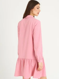 GATE Damska sukienka koszulowa z falbanką i długim rękawem| Kategorie·Sukienki