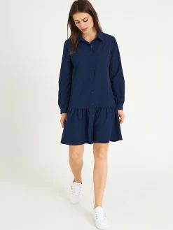 GATE Damska sukienka koszulowa z falbanką i długim rękawem| Kategorie·Sukienki