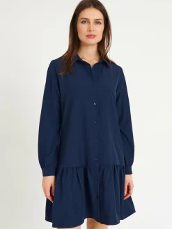 GATE Damska sukienka koszulowa z falbanką i długim rękawem| Kategorie·Sukienki