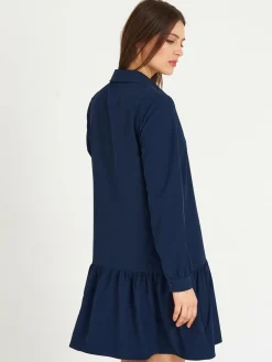 GATE Damska sukienka koszulowa z falbanką i długim rękawem| Kategorie·Sukienki