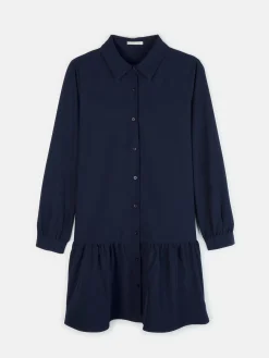 GATE Damska sukienka koszulowa z falbanką i długim rękawem| Kategorie·Sukienki