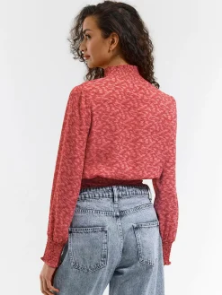 GATE Damska wzorzysta bluzka z długim rękawem| Koszulki I Topy·Topy|Koszulki I Topy·Bluzki