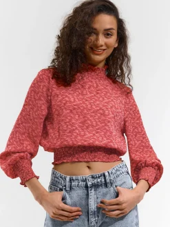 GATE Damska wzorzysta bluzka z długim rękawem| Koszulki I Topy·Topy|Koszulki I Topy·Bluzki