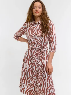 GATE Damska wzorzysta sukienka midi z paskiem| Kategorie·Sukienki