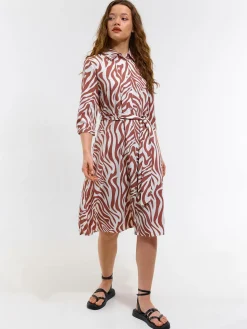 GATE Damska wzorzysta sukienka midi z paskiem| Kategorie·Sukienki