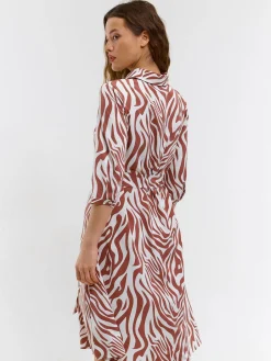 GATE Damska wzorzysta sukienka midi z paskiem| Kategorie·Sukienki