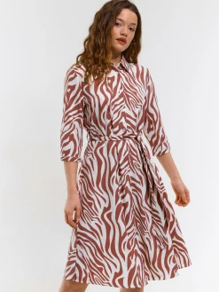 GATE Damska wzorzysta sukienka midi z paskiem| Kategorie·Sukienki