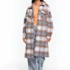 GATE Damski długi płaszcz w kratę zapinany na guziki| Kurtki I Płaszcze·Płaszcze