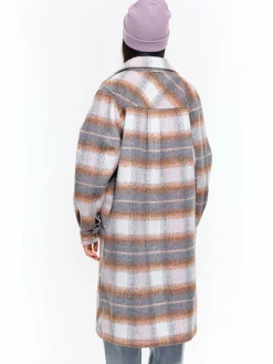 GATE Damski długi płaszcz w kratę zapinany na guziki| Kurtki I Płaszcze·Płaszcze