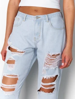 GATE Dżinsy typu boyfriend z dziurami dla kobiet| Spodnie·Jeansy