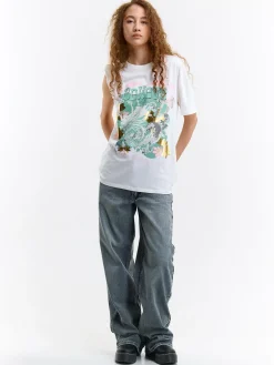 GATE Długa bawełniana koszulka z nadrukiem| Koszulki I Topy·Koszulki|Koszulki I Topy·Koszulki Z Nadrukiem