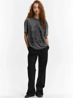 GATE Długa bawełniana koszulka z nadrukiem| Koszulki I Topy·Koszulki|Koszulki I Topy·Koszulki Z Nadrukiem