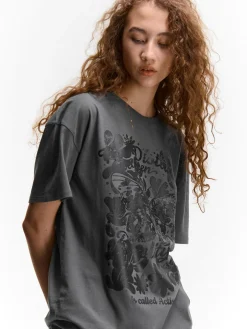 GATE Długa bawełniana koszulka z nadrukiem| Koszulki I Topy·Koszulki|Koszulki I Topy·Koszulki Z Nadrukiem