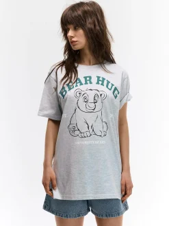 GATE Długa bawełniana koszulka z nadrukiem| Koszulki I Topy·Koszulki|Koszulki I Topy·Koszulki Z Nadrukiem