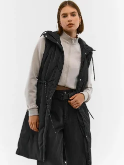 GATE Długa kamizelka z kapturem| Kurtki I Płaszcze·Kamizelki|Kurtki I Płaszcze·Pikowana Kurtka