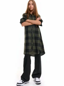 GATE Długa koszula w kratę|Dzieci Dziewczynki·Bluzki I Koszule