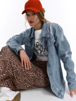 GATE Długa kurtka dżinsowa| Kurtki I Płaszcze·Kurtki Przejściowe