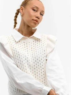 GATE Dzianinowa kamizelka z koszulowymi rękawami| Kategorie·Kamizelki|Koszulki I Topy·Bluzki