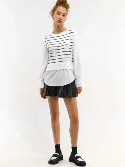 GATE Dzianinowa kamizelka z koszulowymi rękawami| Kategorie·Kamizelki|Swetry I Bluzy·Kamizelki Z Dzianiny