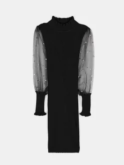 GATE Dzianinowa sukienka z tiulowymi rękawami| Kategorie·Sukienki