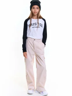 GATE Dziewczęce szerokie spodnie z kieszeniami|Dzieci Dziewczynki·Spodnie I Legginsy