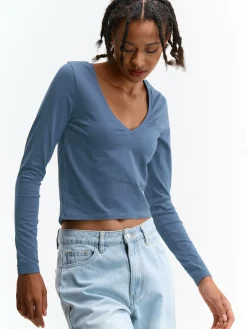 GATE Elastyczna koszulka z dekoltem w kształcie litery V| Koszulki I Topy·Koszulki|Koszulki I Topy·Crop Top ☀️