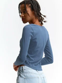 GATE Elastyczna koszulka z dekoltem w kształcie litery V| Koszulki I Topy·Koszulki|Koszulki I Topy·Crop Top ☀️