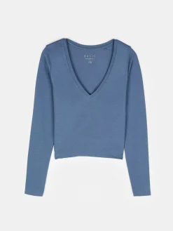 GATE Elastyczna koszulka z dekoltem w kształcie litery V| Koszulki I Topy·Koszulki|Koszulki I Topy·Crop Top ☀️