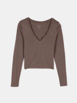 GATE Elastyczna koszulka z dekoltem w kształcie litery V| Koszulki I Topy·Koszulki|Koszulki I Topy·Crop Top ☀️