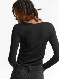 GATE Elastyczna koszulka z dekoltem w kształcie litery V| Koszulki I Topy·Crop Top ☀️|Koszulki I Topy·Koszulki