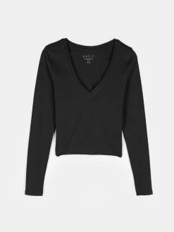 GATE Elastyczna koszulka z dekoltem w kształcie litery V| Koszulki I Topy·Crop Top ☀️|Koszulki I Topy·Koszulki