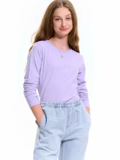 GATE Elastyczna koszulka z długim rękawem bez nadruku dla dziewczynek|Dzieci Dziewczynki·Koszulki I Topy