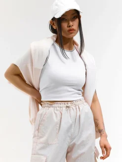 GATE Elastyczny podkoszulek z kontrastową nicią| Koszulki I Topy·Podkoszulki ☀️