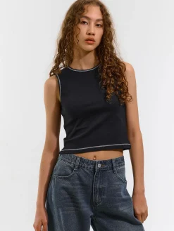 GATE Elastyczny podkoszulek z kontrastową nicią| Koszulki I Topy·Podkoszulki ☀️