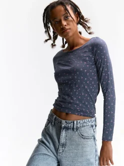 GATE Elastyczny top z kwiatowym nadrukiem| Koszulki I Topy·Topy