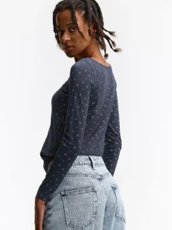 GATE Elastyczny top z kwiatowym nadrukiem| Koszulki I Topy·Topy