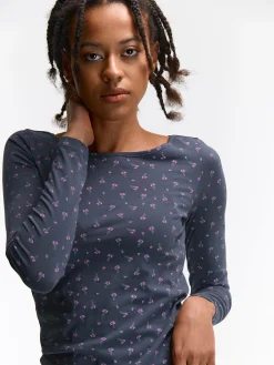 GATE Elastyczny top z kwiatowym nadrukiem| Koszulki I Topy·Topy