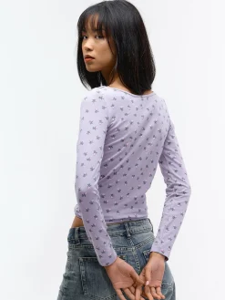 GATE Elastyczny top z kwiatowym nadrukiem| Koszulki I Topy·Topy