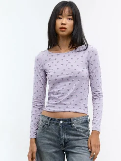 GATE Elastyczny top z kwiatowym nadrukiem| Koszulki I Topy·Topy