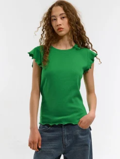 GATE Elastyczny T-shirt z falbankami| Koszulki I Topy·Koszulki